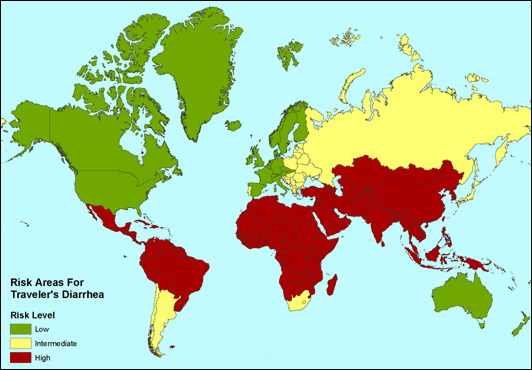 Map 4-11. Areas of risk for travelers' diarrhoea