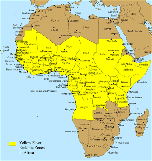 Map 4-12. Yellow fever-endemic zones in Africa, 2005
