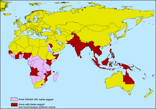 Map 4-2. Distribution of dengue, Eastern Hemisphere