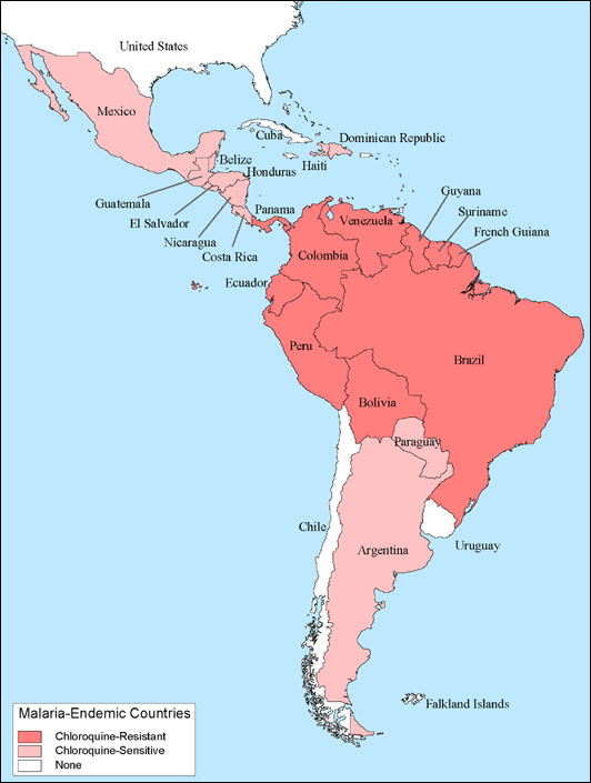 Map 4-6. Malaria-endemic countries in the Western Hemisphere