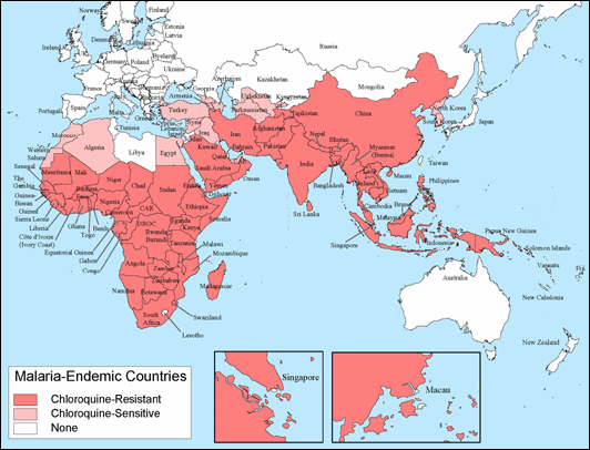 Map 4-7. Malaria-endemic countries in the Eastern Hemisphere