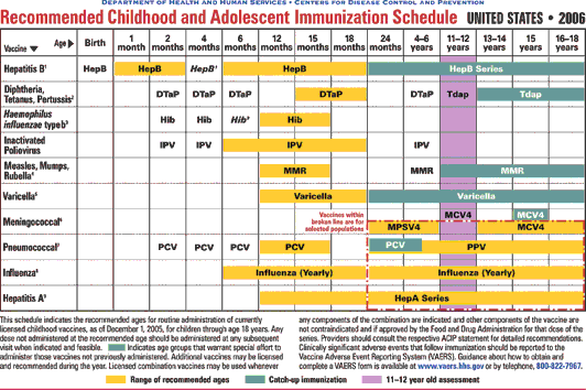 Table 8-2. Recommended childhood and adolescent immunisation schedule — United States, 2006.